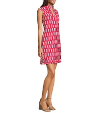 Jude Connally Kristen Sailors Knot Print Jude Cloth Stretch Knit Mandarin Collar Sleeveless Dress