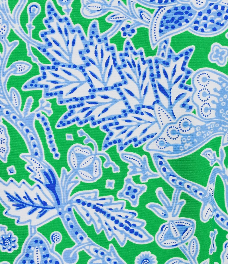 Jude Connally Libby Butterfly Botanical Print Jude Cloth Stretch Knit V-Neck Short Puff Sleeve A-Line Tiered Midi Dress