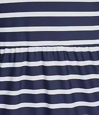 Jude Connally Libby Everyday Stripe Print Jude Cloth Stretch Knit V-Neck Short Puff Sleeve A-Line Tiered Midi Dress