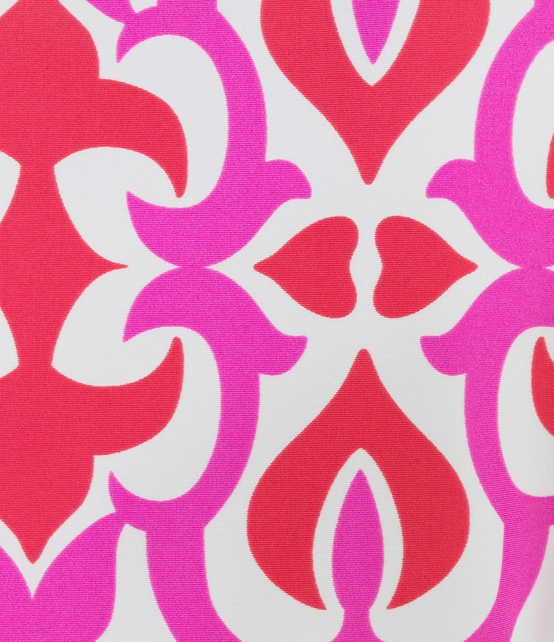 Jude Connally Libby Geo Fleur Print Jude Cloth Stretch Knit V-Neck Short Puff Sleeve A-Line Tiered Midi Dress