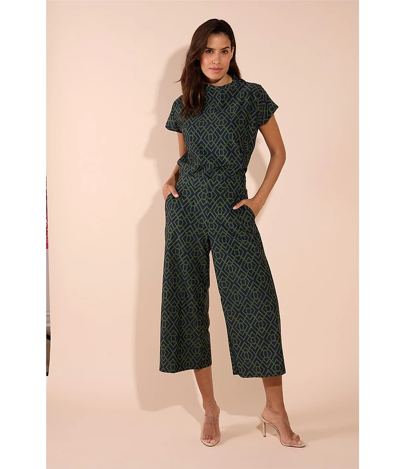 Jude Connally Lolly Garden Lattice Print Coordinating Lightweight Jude Cloth Wide Leg Crop Pants