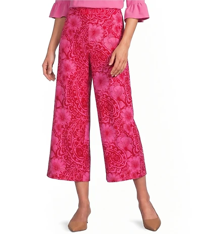 Jude Connally Lolly Painted Paisley Print Coordinating Lightweight Jude Cloth Wide Leg Crop Pants