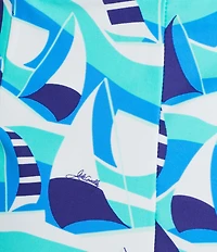 Jude Connally Lolly Sail Boats Seaglass Print Coordinating Lightweight Jude Cloth Wide Leg Crop Pants