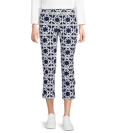 Jude Connally Lucia Bamboo Rattan Print Jude Cloth Stretch Knit Wrinkle Free Pull-On Coordinating Cropped Straight Leg Pants