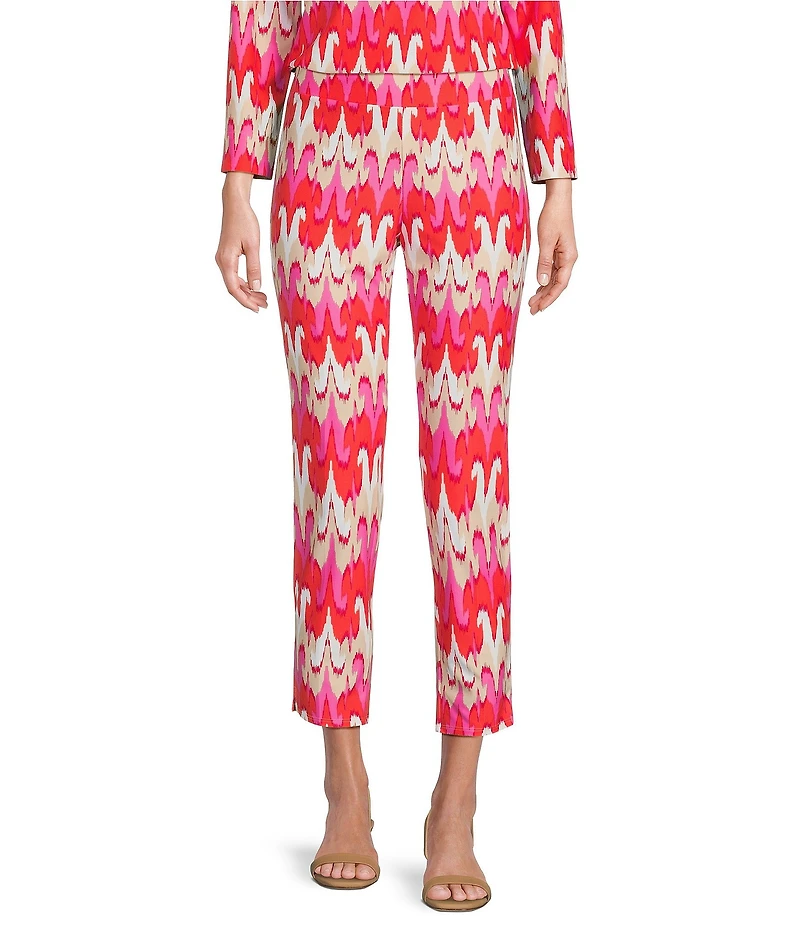 Jude Connally Lucia Paradise Ikat Print Jude Cloth Stretch Knit Wrinkle Free Pull-On Coordinating Cropped Pants