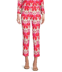 Jude Connally Lucia Paradise Ikat Print Jude Cloth Stretch Knit Wrinkle Free Pull-On Coordinating Cropped Pants