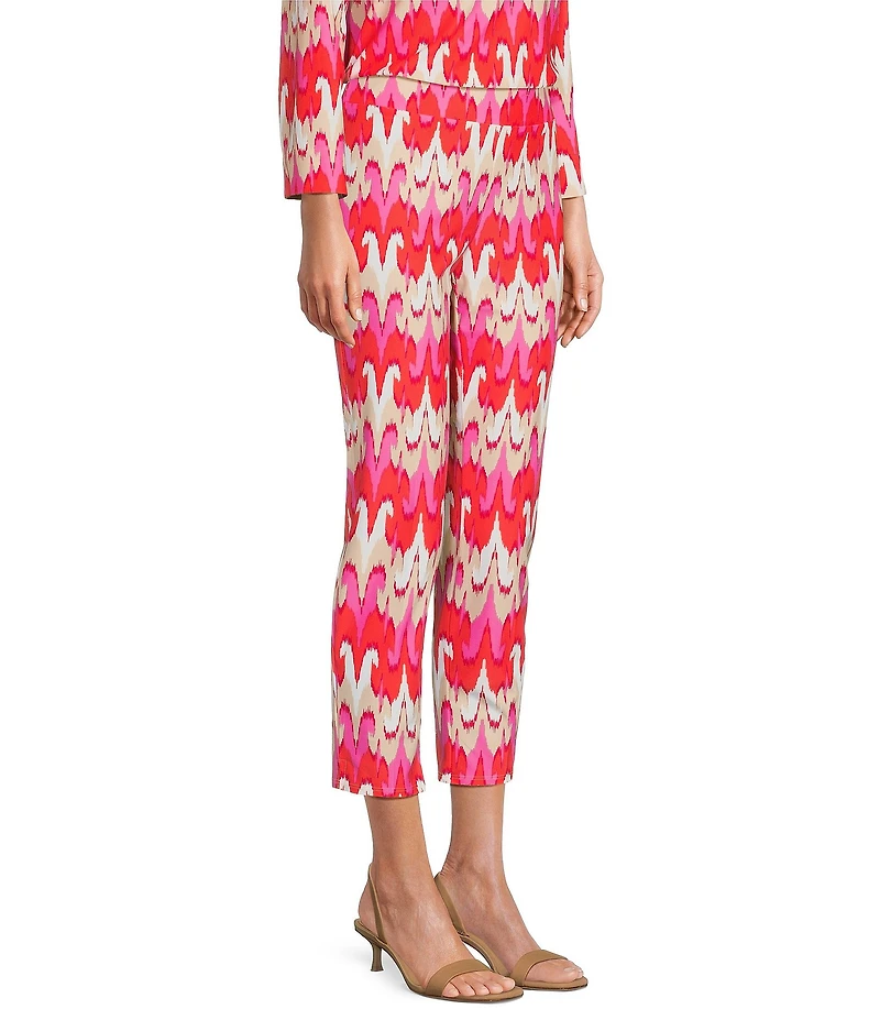 Jude Connally Lucia Paradise Ikat Print Jude Cloth Stretch Knit Wrinkle Free Pull-On Coordinating Cropped Pants