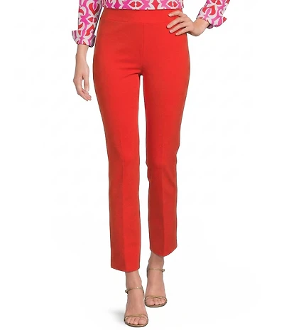 Jude Connally Lucia Ponte Knit Elastic Waistband Straight Pull-On Ankle Pants