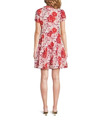 Jude Connally Maddie Floral Bloom Print Split V-Neck Short Sleeve Tiered Dress