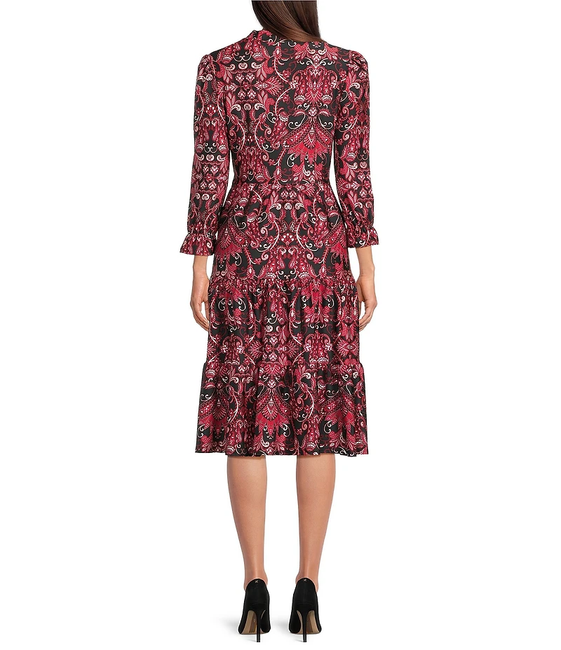 Jude Connally Maggie Paisley Amore Print Jude Cloth Stretch Knit Split V-Neck A-Line Tiered Midi Dress