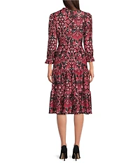 Jude Connally Maggie Paisley Amore Print Jude Cloth Stretch Knit Split V-Neck A-Line Tiered Midi Dress