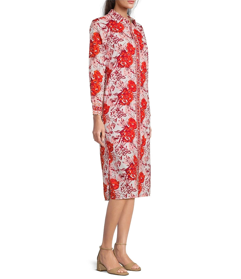 Jude Connally Martha Painted Blooms Print Point Collar Long Sleeve Midi Dress