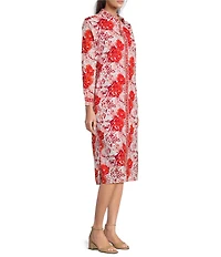 Jude Connally Martha Painted Blooms Print Point Collar Long Sleeve Midi Dress