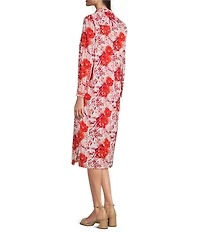 Jude Connally Martha Painted Blooms Print Point Collar Long Sleeve Midi Dress