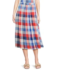 Jude Connally Meredith Montauk Plaid Linen Blend A-Line Coordinating Midi Skirt