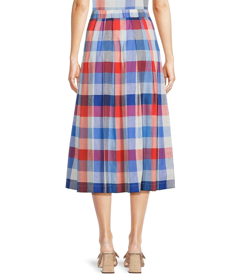 Jude Connally Meredith Montauk Plaid Linen Blend A-Line Coordinating Midi Skirt