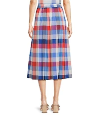 Jude Connally Meredith Montauk Plaid Linen Blend A-Line Coordinating Midi Skirt