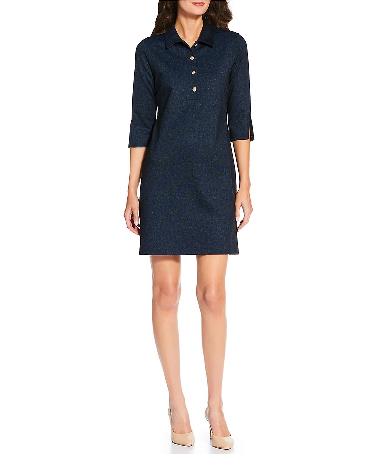 Jude Connally Midge Denim Point Collar Long Split Sleeve Dress