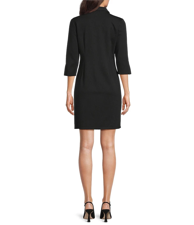 Jude Connally Midge Ponte Button Front Point Collar Long Sleeve Dress