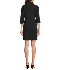 Jude Connally Midge Ponte Button Front Point Collar Long Sleeve Dress