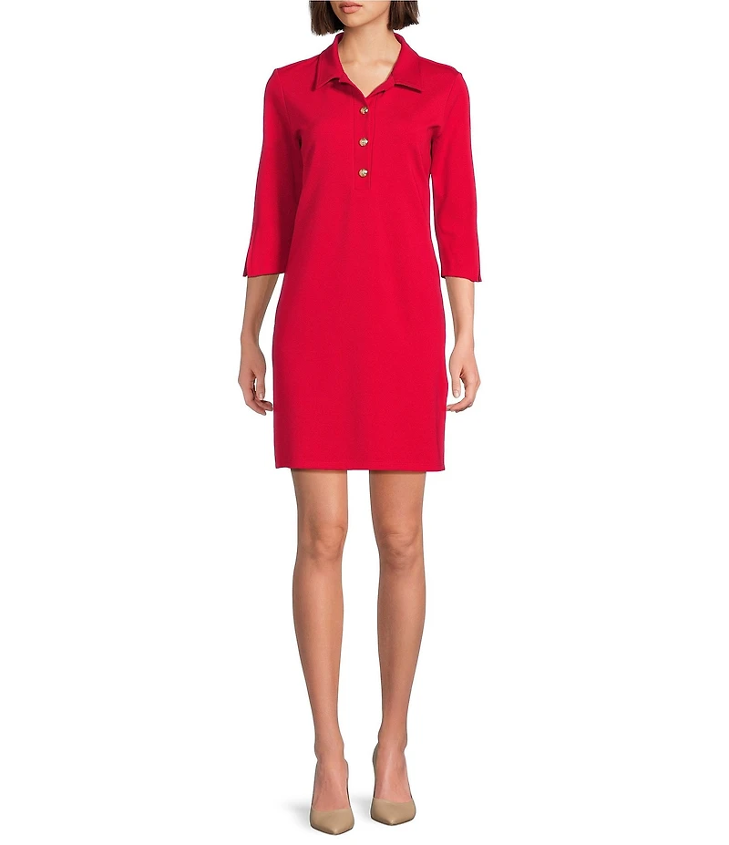 Jude Connally Midge Ponte Button Front Point Collar Long Sleeve Dress