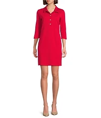 Jude Connally Midge Ponte Button Front Point Collar Long Sleeve Dress