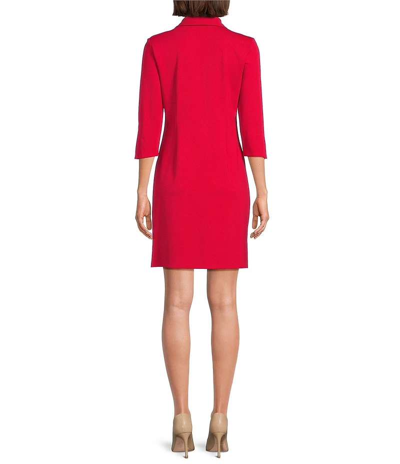 Jude Connally Midge Ponte Button Front Point Collar Long Sleeve Dress