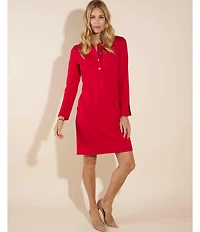 Jude Connally Midge Ponte Button Front Point Collar Long Sleeve Dress