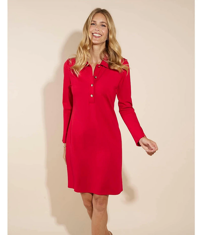 Jude Connally Midge Ponte Button Front Point Collar Long Sleeve Dress