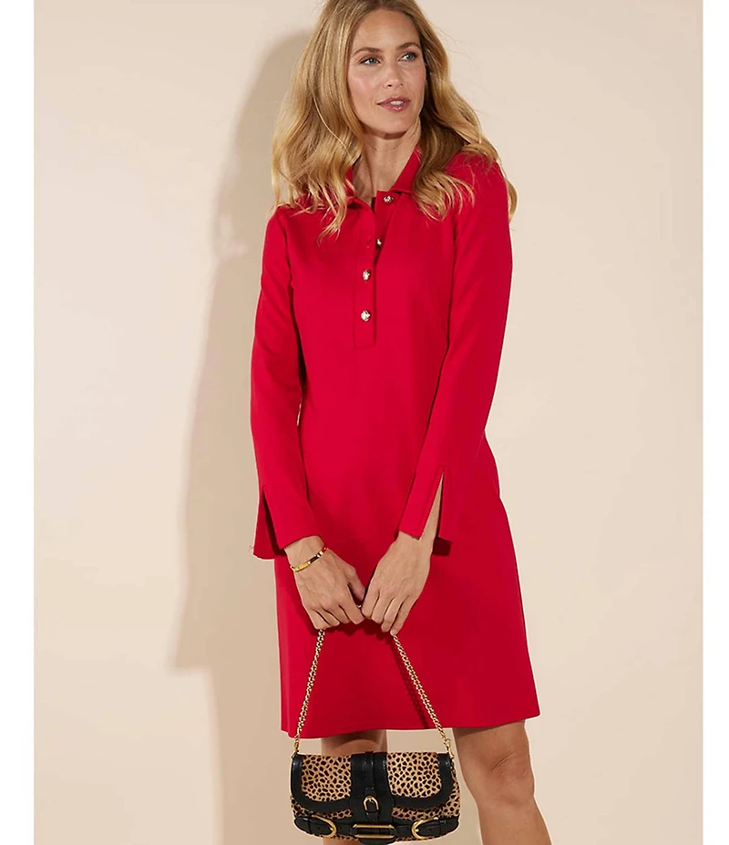 Jude Connally Midge Ponte Button Front Point Collar Long Sleeve Dress