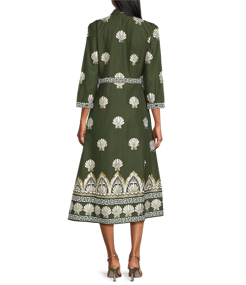 Jude Connally Minna Cotton Voile Gilded Shell Print Point Collar 3/4 Sleeve Midi Dress