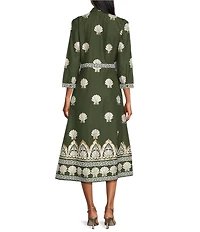 Jude Connally Minna Cotton Voile Gilded Shell Print Point Collar 3/4 Sleeve Midi Dress