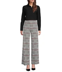Jude Connally Nicolette Glen Plaid Print Wide Leg Pull-On Pants