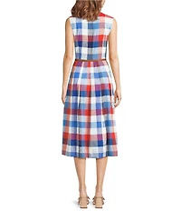 Jude Connally Pauline Montauk Plaid Crew Neck Sleeveless Belted Midi Dress