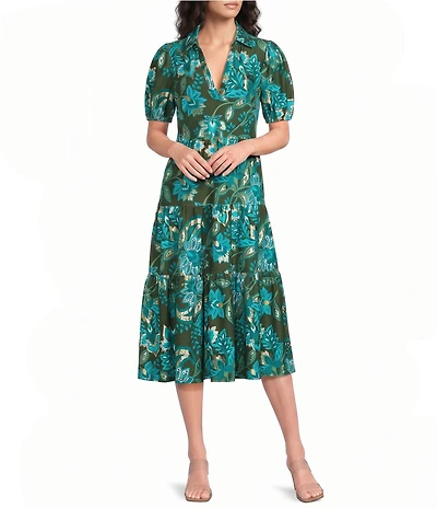 Jude Connally Portia Boho Floral Print Knit Jude Cloth V-Neck Tiered Dress
