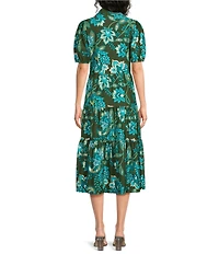Jude Connally Portia Boho Floral Print Knit Jude Cloth V-Neck Tiered Dress