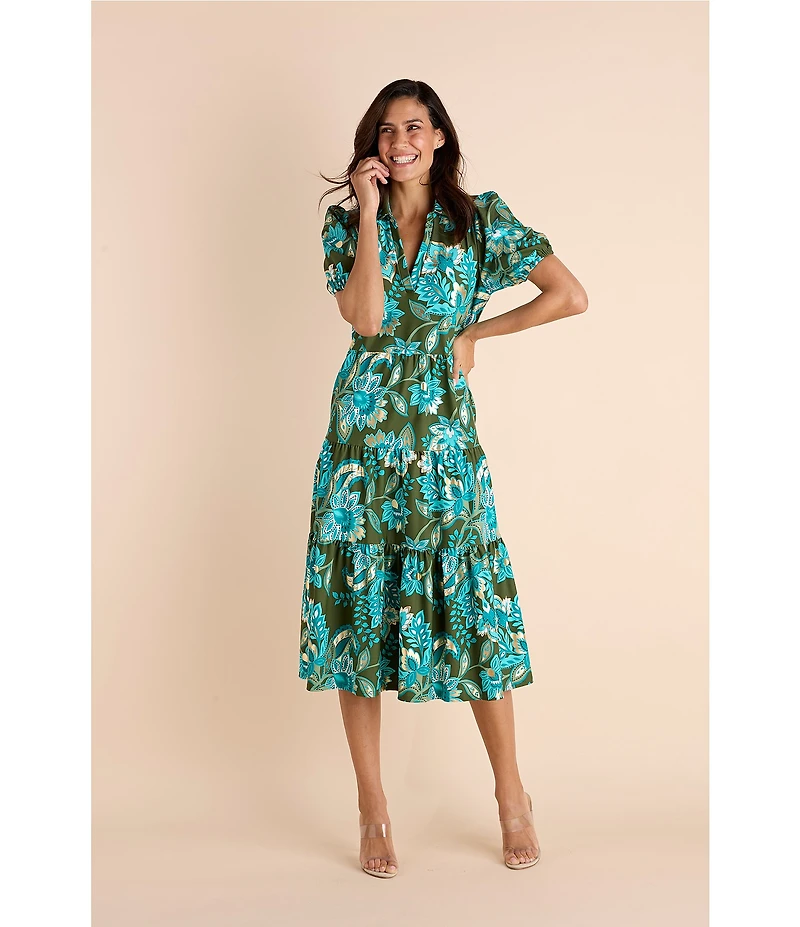 Jude Connally Portia Boho Floral Print Knit Jude Cloth V-Neck Tiered Dress