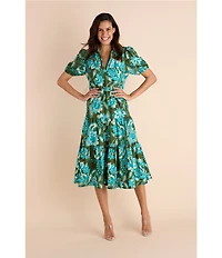 Jude Connally Portia Boho Floral Print Knit Jude Cloth V-Neck Tiered Dress