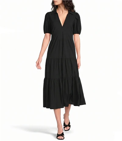 Jude Connally Portia Knit Jude Cloth V-Neck Tiered Dress
