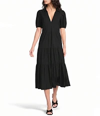 Jude Connally Portia Knit Jude Cloth V-Neck Tiered Dress