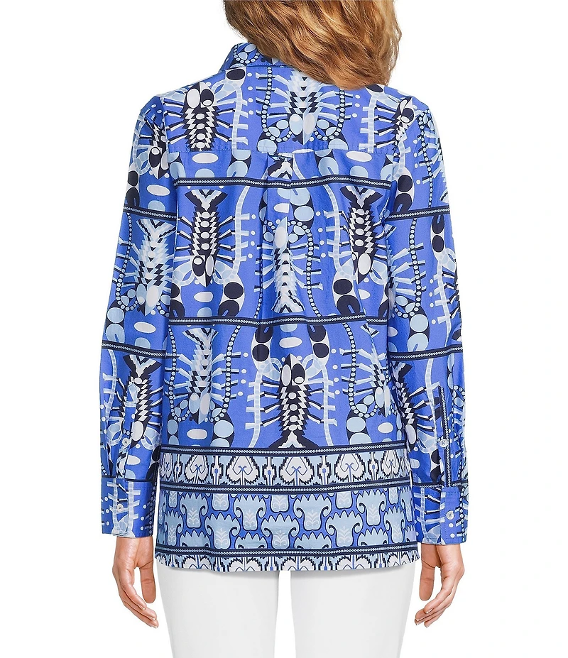 Jude Connally Pru Stretch Poplin Seaside Catch Print Point Collar Long Sleeve Top