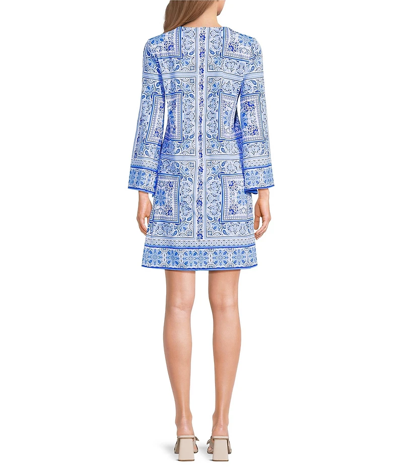 Jude Connally Renata Palace Tapestry Print Crew Neck Long Bell Sleeve Swing Dress