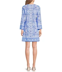 Jude Connally Renata Palace Tapestry Print Crew Neck Long Bell Sleeve Swing Dress