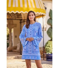 Jude Connally Renata Palace Tapestry Print Crew Neck Long Bell Sleeve Swing Dress