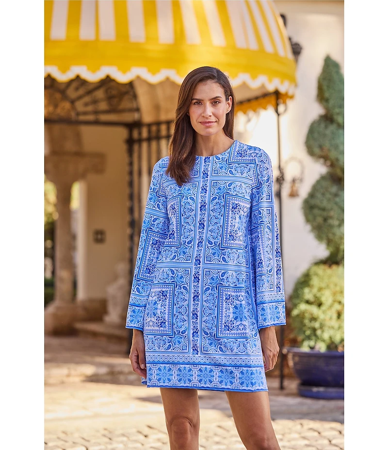 Jude Connally Renata Palace Tapestry Print Crew Neck Long Bell Sleeve Swing Dress