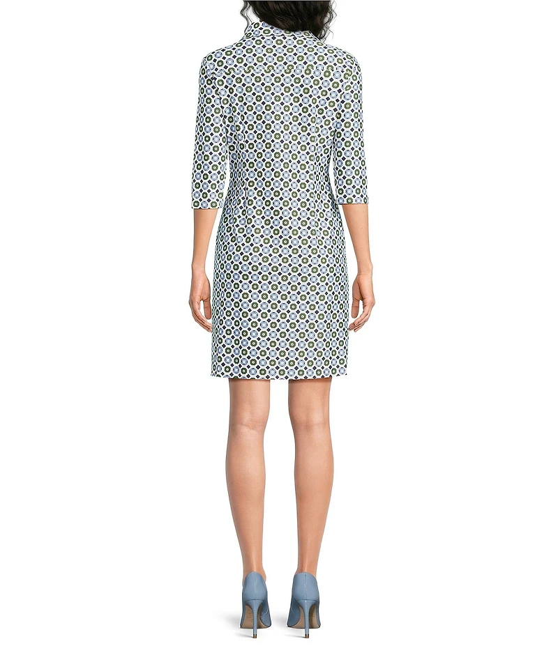 Jude Connally Susanna Birdseye Geo Combo Point Collar 3/4 Sleeve Polished Classic Shirt Dress