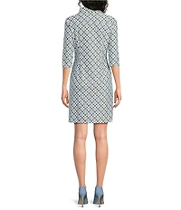 Jude Connally Susanna Birdseye Geo Combo Point Collar 3/4 Sleeve Polished Classic Shirt Dress
