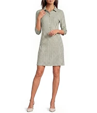 Jude Connally Susanna Braided Geo Loden Point Collar 3/4 Sleeve Polished Classic Shirt Dress