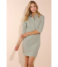 Jude Connally Susanna Braided Geo Loden Point Collar 3/4 Sleeve Polished Classic Shirt Dress
