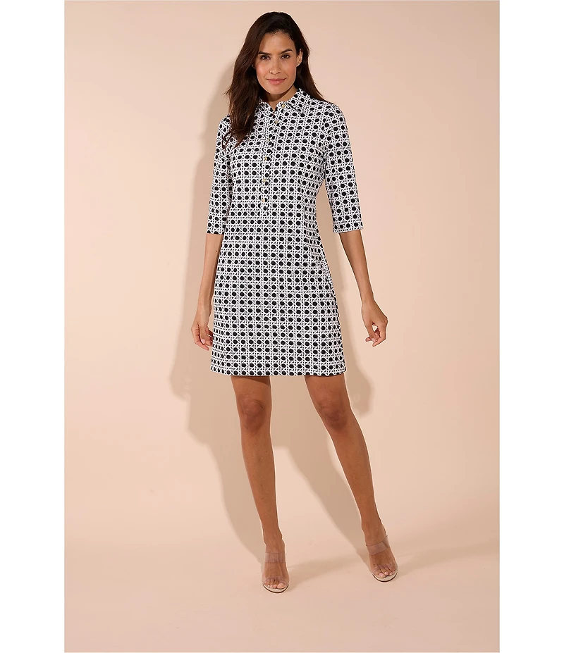 Jude Connally Susanna Petite Rattan Black Point Collar 3/4 Sleeve Polished Classic Shirt Dress
